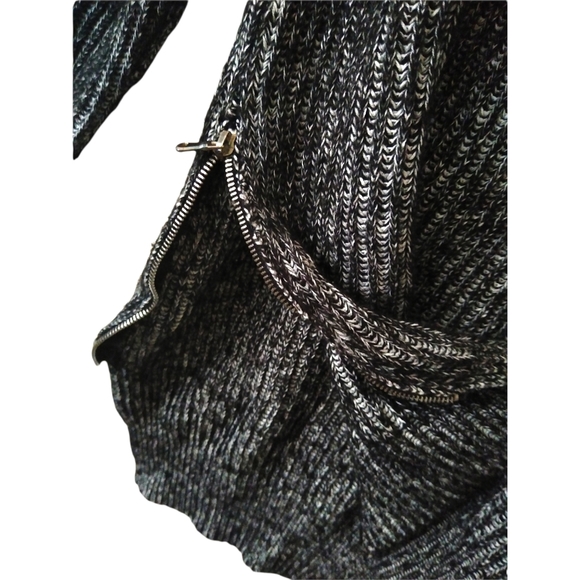 Zara Knit Black Ribbed Chunky Wool Turtleneck Sweater Blend Hi-Lo Hem Zip Small - Picture 3 of 14